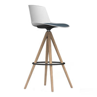 Noom Series 40 Bar Stool - Wood Pyramid Base - Seat Upholstered