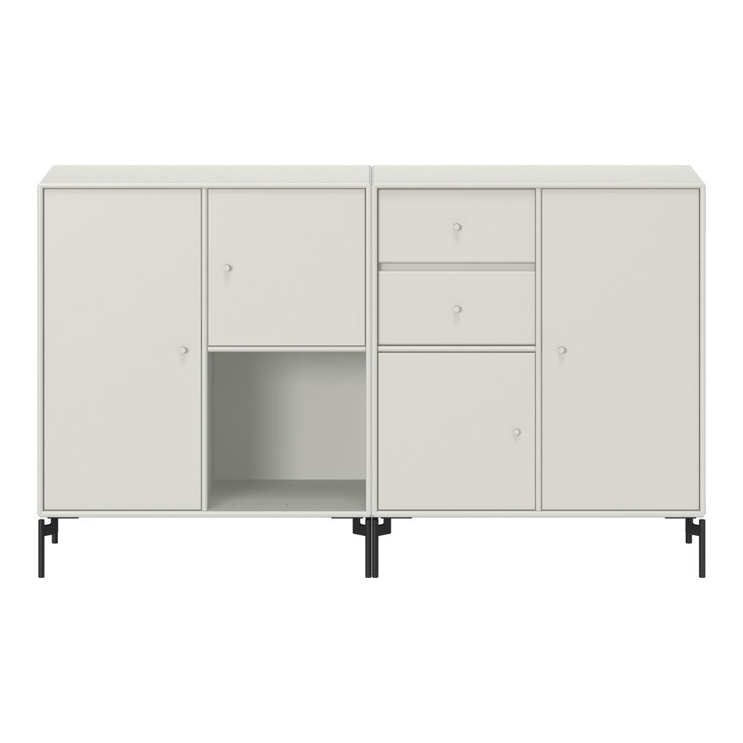 Light gray cabinet with a sleek, minimalist design featuring smooth surfaces and subtle textures.