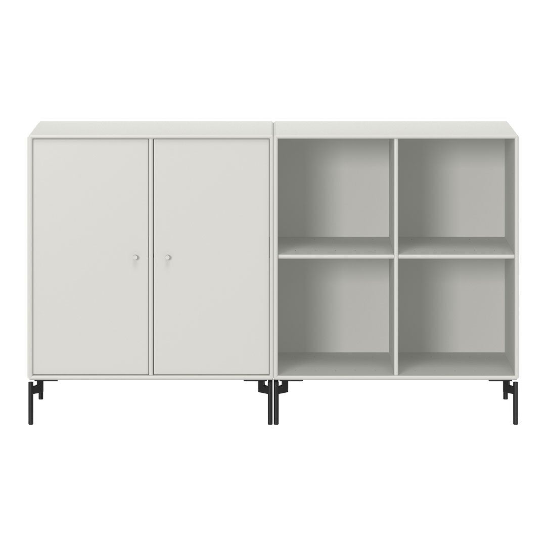 Sleek light gray cabinet with clean lines and four open shelves, perfect for modern storage solutions.