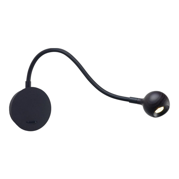 Black flexible LED lamp with a round base and a sleek, modern design. Ideal for focused lighting.