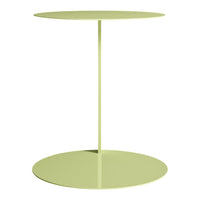 Light green round side table with a minimalist design and smooth, solid finish. Ideal for modern decor.