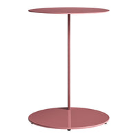 Pink circular side table with a sleek, minimalist design and smooth matte finish. Ideal for modern decor.