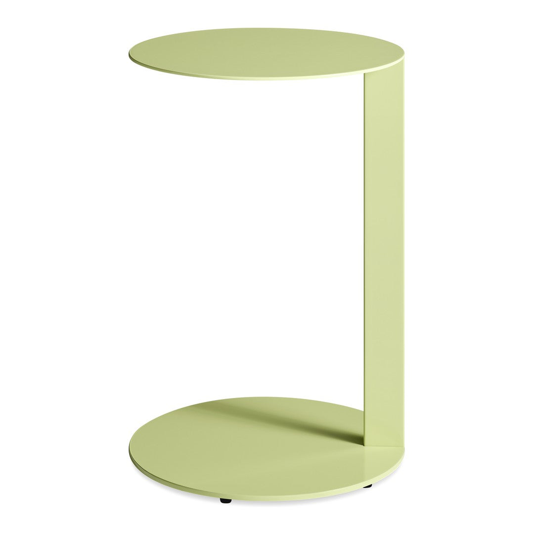 Modern light green side table with minimalist design and smooth round surfaces. Perfect for contemporary decor.