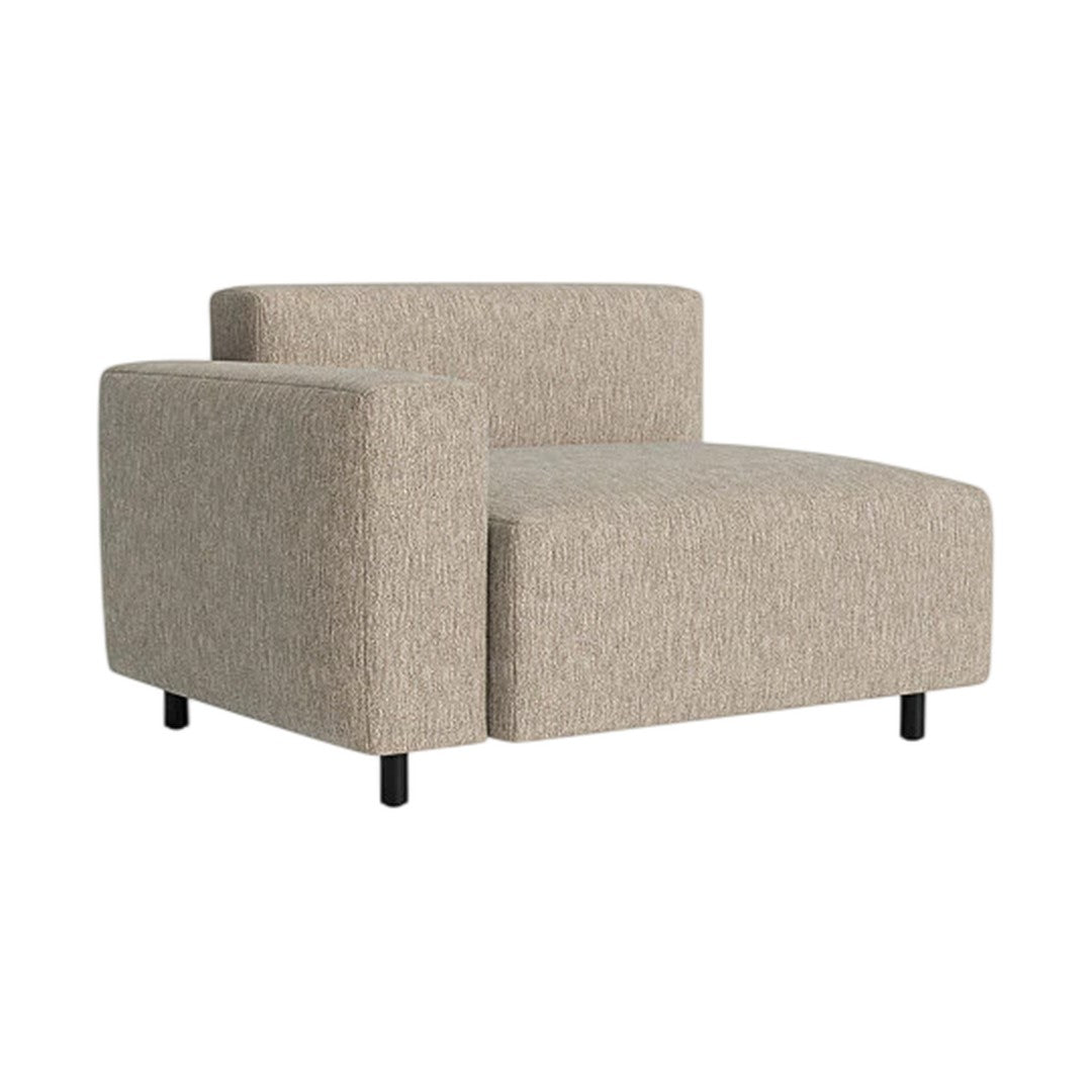 Beige fabric chair with subtle textured pattern and sleek black legs, perfect for modern decor.