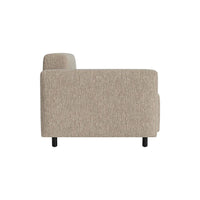 Beige textured fabric sofa with a subtle woven pattern and black wooden legs.