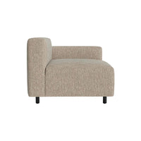 Beige textured fabric sofa with a minimalist design and black legs, perfect for modern interiors.