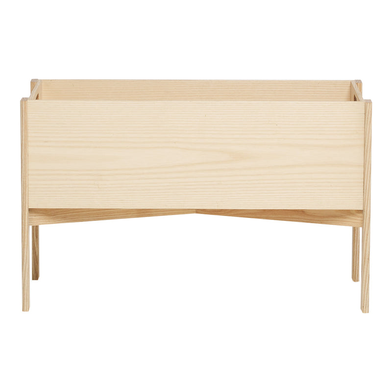 Natural wood finish planter with smooth, light beige surface and minimalist design, showcasing subtle grain patterns.