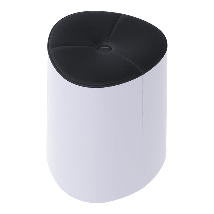Modern black and white cylinder stool with a smooth top and subtle pattern. Ideal for contemporary decor.