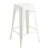 White metal bar stool with a sleek, minimalist design and smooth finish, perfect for modern interiors.