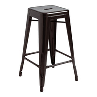 Black metal bar stool with a sleek, minimalist design and smooth finish. Perfect for modern interiors.