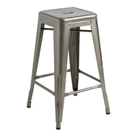 Metallic silver bar stool with a sleek, minimalist design and a flat square top, featuring clean lines and no patterns.
