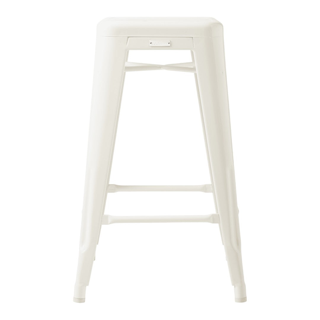 White metal bar stool with a sleek, minimalist design and smooth, solid surface. Perfect for modern interiors.