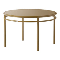 Round gold metal table with a sleek finish and minimalist design, perfect for modern decor.