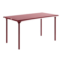 Rectangular table with a smooth, glossy maroon surface and matching red legs. Ideal for modern decor.