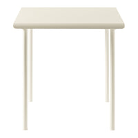 Modern minimalistic table in soft white with smooth, solid surface and sleek, tapered legs. Perfect for any decor.