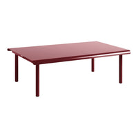 Modern rectangular coffee table in deep burgundy with a sleek, glossy finish and minimalist design.