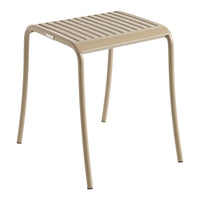 Beige striped metal stool with a sleek design and stylish slatted surface, ideal for indoor or outdoor use.