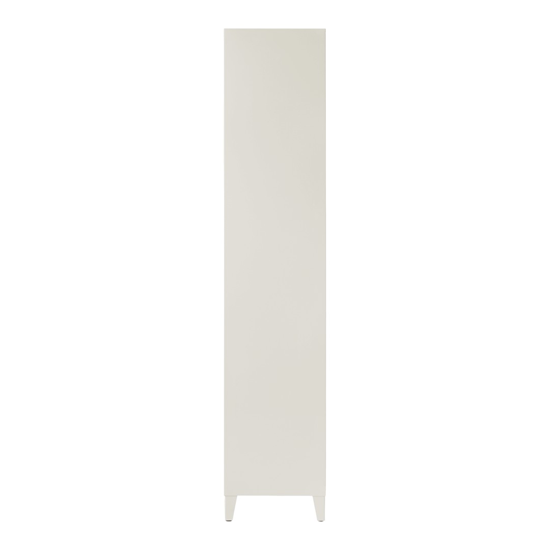 Sleek tall cabinet in a solid light beige finish, featuring a smooth, minimalist design with no visible patterns.