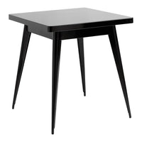 Black square side table with sleek design and tapered legs. Smooth finish for a modern touch. Perfect for minimalist decor.
