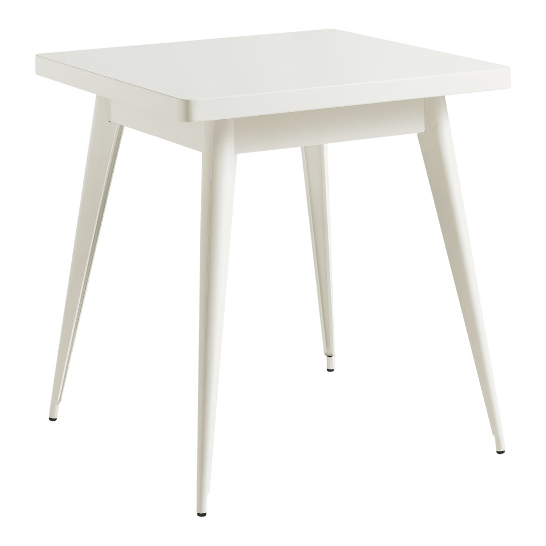 White square table with sleek, tapered legs, offering a modern and minimalist design. Ideal for any decor.