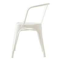 White metal chair with smooth, minimalist design and no visible patterns. Ideal for modern decor.