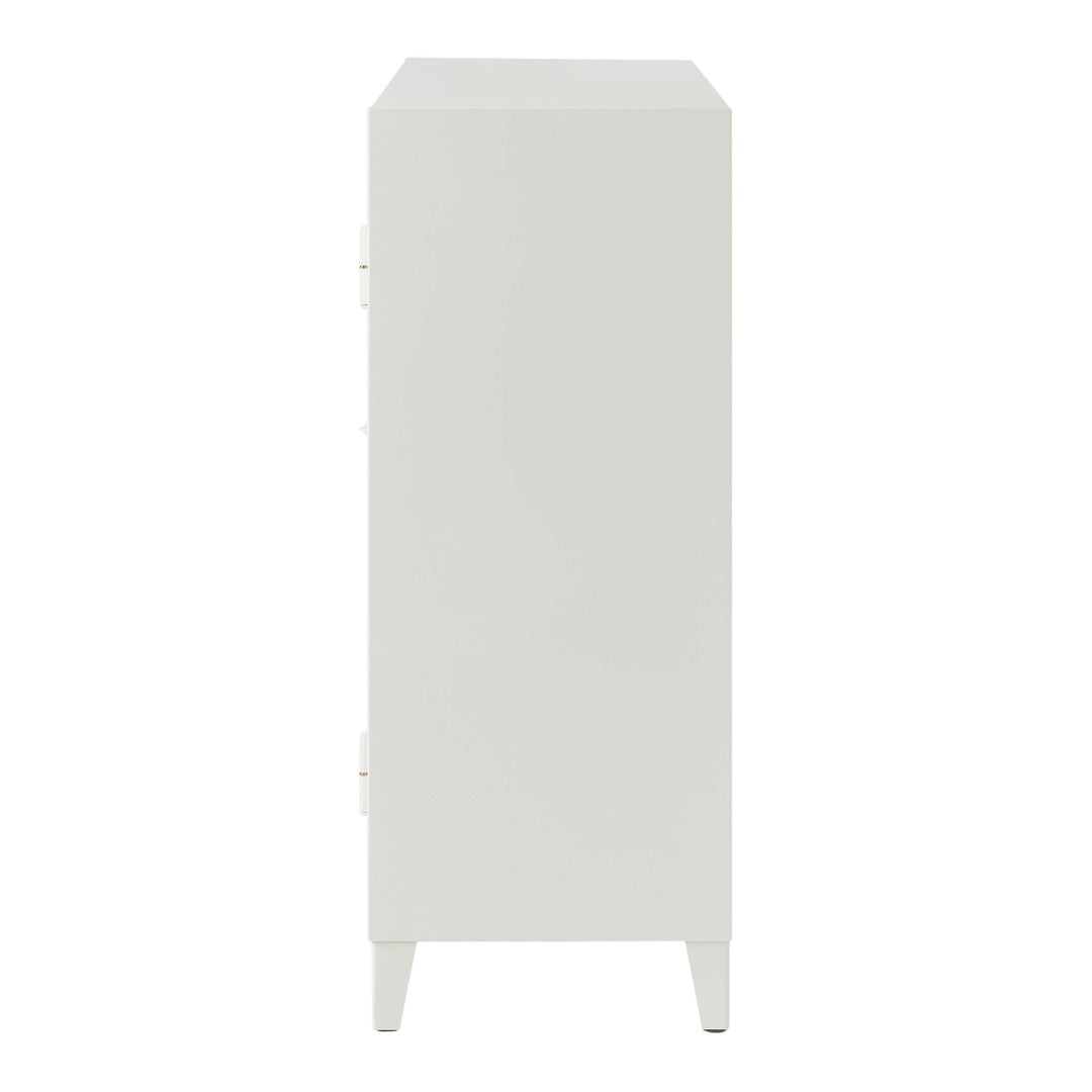 Sleek white cabinet with a smooth, minimalist design and no visible patterns, perfect for modern spaces.