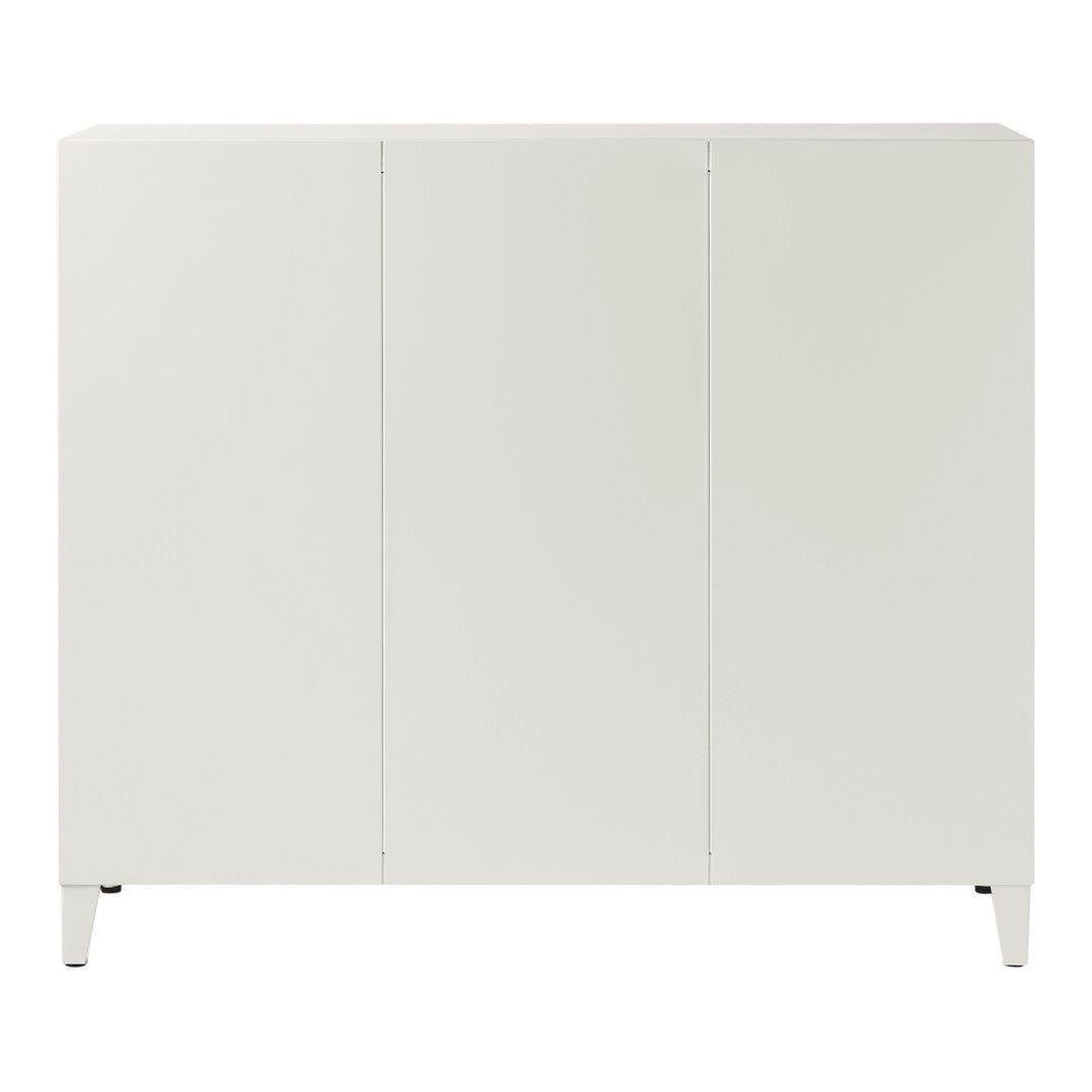 Sleek white cabinet with a smooth finish and minimalist design, perfect for modern interiors.