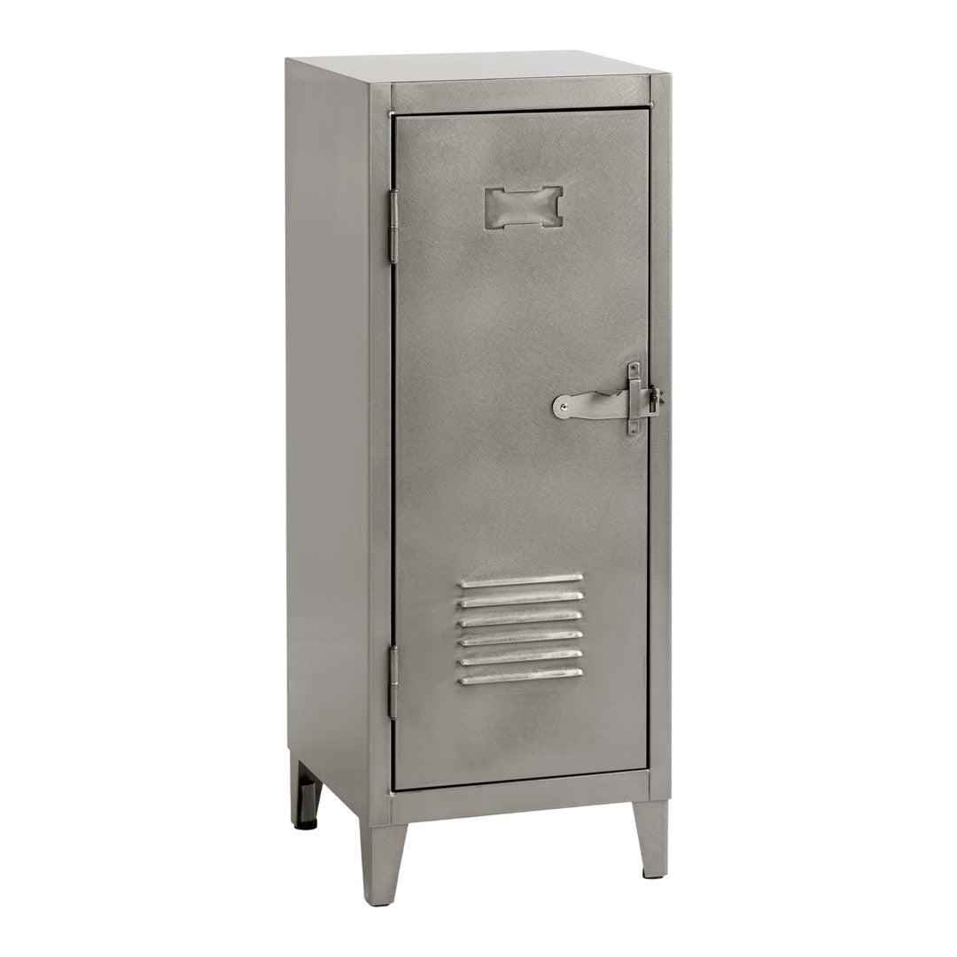 Metallic gray locker with a sleek, minimalist design and horizontal slatted vents. Perfect for industrial decor.