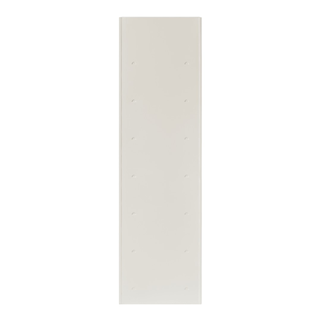 Vertical white panel with a smooth surface and subtle texture, featuring evenly spaced small holes.