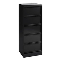 Sleek black tall dresser with five smooth, flat-front drawers for modern storage solutions.