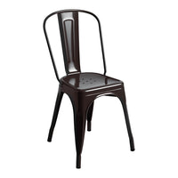 Brown metal chair with a sleek, modern design and perforated seat, perfect for stylish indoor or outdoor décor.
