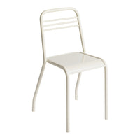 White metal chair featuring a minimalist design with sleek lines and a glossy finish. Perfect for modern decor.