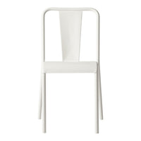 Slim white chair with a minimalist design and smooth, clean lines, perfect for modern decor.