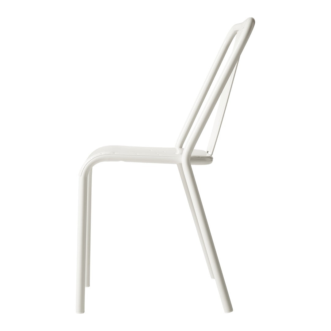 White modern chair with a sleek, minimalistic design and smooth, curved lines. Perfect for contemporary decor.