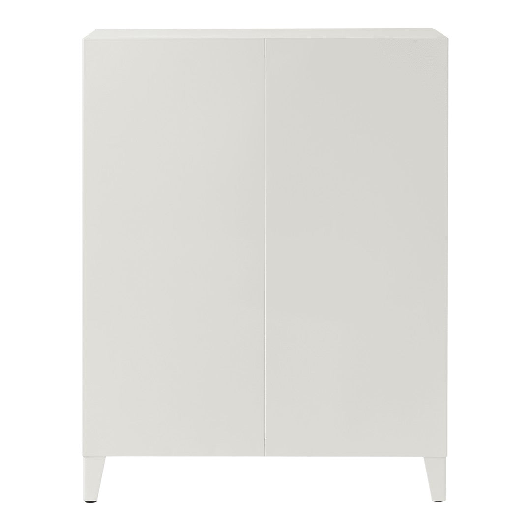 White modern cabinet with a smooth surface and sleek design, perfect for minimalist interiors.