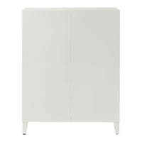 White modern cabinet with a smooth surface and sleek design, perfect for minimalist interiors.