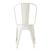 White metal chair with sleek, minimal design and smooth, modern finish. Perfect for contemporary decor styles.