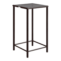 Black metal bar table with a textured top and sleek legs, perfect for modern outdoor or indoor settings.