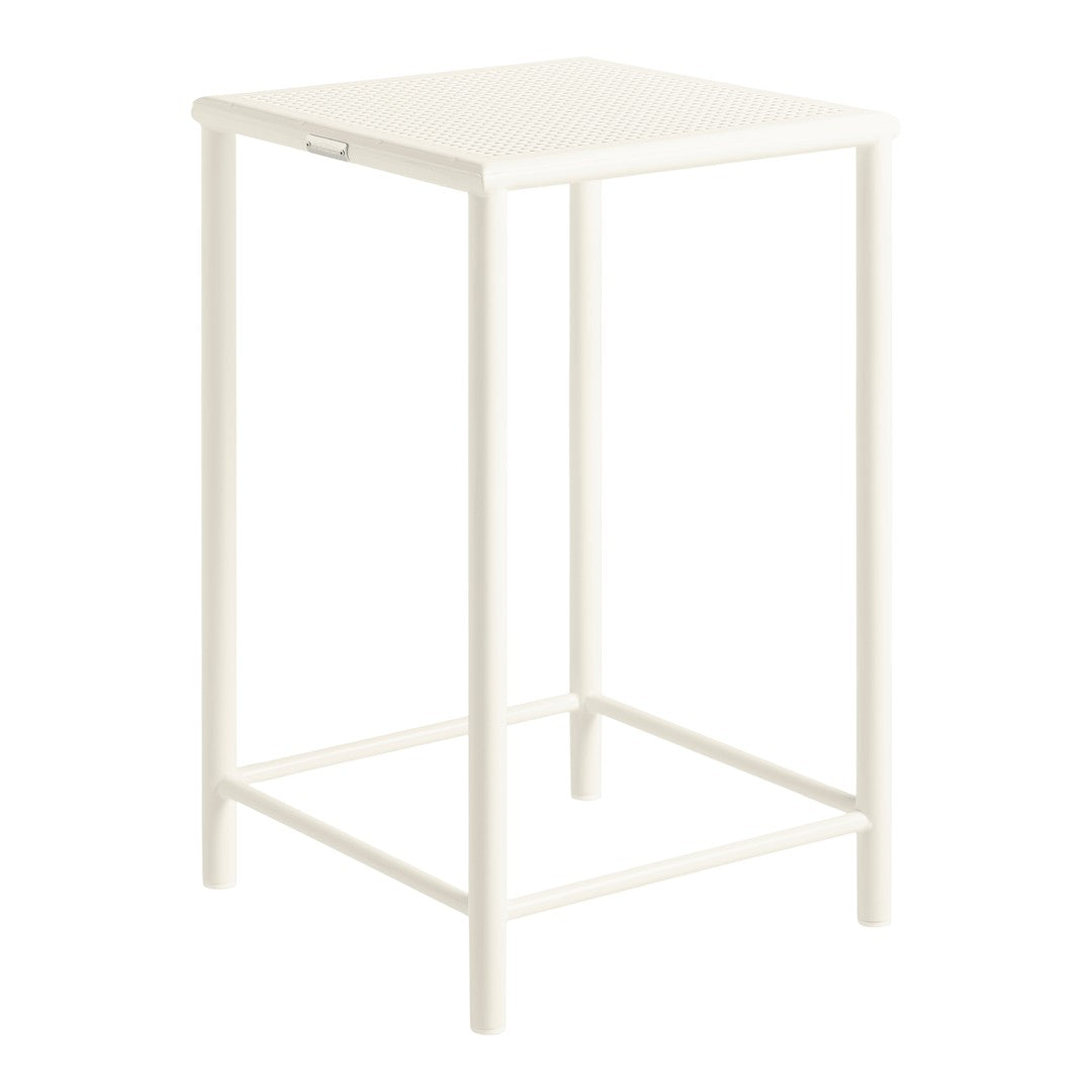 White minimalist bar stool with a sleek, solid pattern and clean lines, perfect for modern decor.