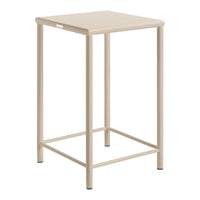 Beige metal stool with a sleek, minimalist design and a simple square top, perfect for modern spaces.