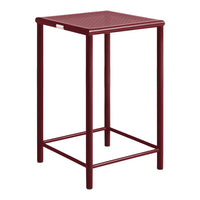 Burgundy bar stool with a textured diamond pattern and sleek metal frame, perfect for modern decor.