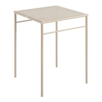 Light beige square table with a smooth, glossy surface and simple metal legs, ideal for modern spaces.