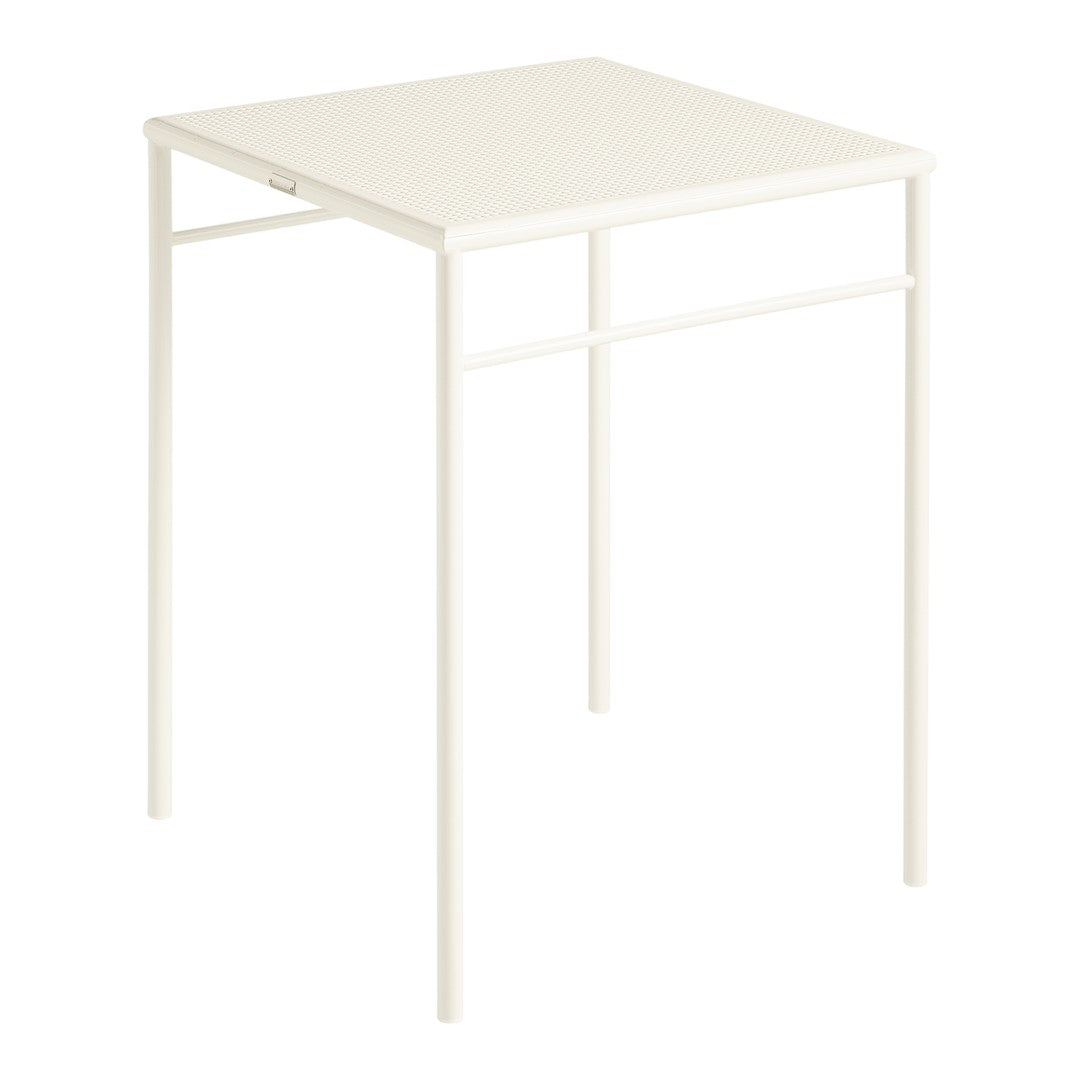 White square table with a minimalist design and sleek, modern lines. Ideal for versatile indoor use.