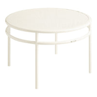 White round coffee table with a smooth surface and sleek, minimalist design. Perfect for modern decor.