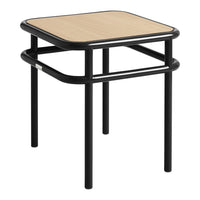 Black metal frame with a natural wood top, showcasing a sleek, modern design. Ideal for contemporary decor.