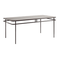Sleek black metal frame with a smooth, dark wood tabletop, perfect for modern or minimalist decor.