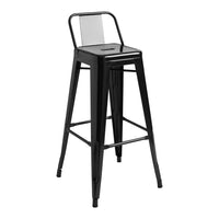 Black metal bar stool with a sleek, minimalist design and smooth finish, perfect for modern decor.