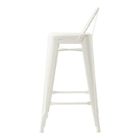 White metal bar stool with a minimalist design and sleek lines, perfect for modern interiors.