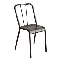 Black metal chair with a perforated pattern and sleek, minimalist design, perfect for modern decor.