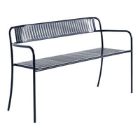Stylish navy blue bench with sleek slatted design, perfect for modern outdoor or indoor spaces.